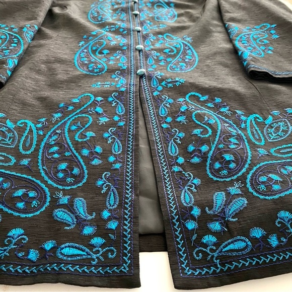 Silk Land Woman Black Silk Longline Blazer Jacket Size 1X Embroidered Tunic - Picture 8 of 15
